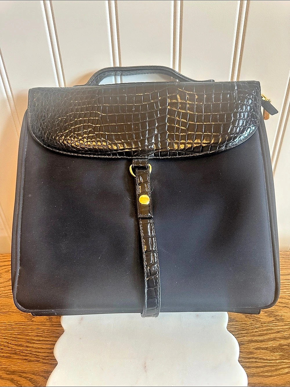 Black Crocodile-Embossed Travel Make-up Bag